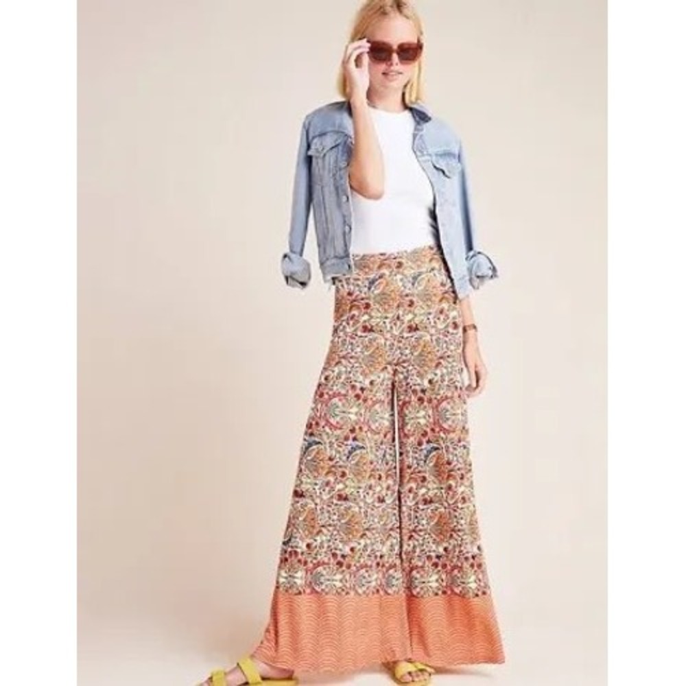 FARM Rio Amie Floral Wide-Leg Knit Pants Multicolor Anthropologie XS